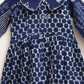 Pure Cotton Girls Frock Dress in Indigo Bagru Block Print (3-4 Years) 48