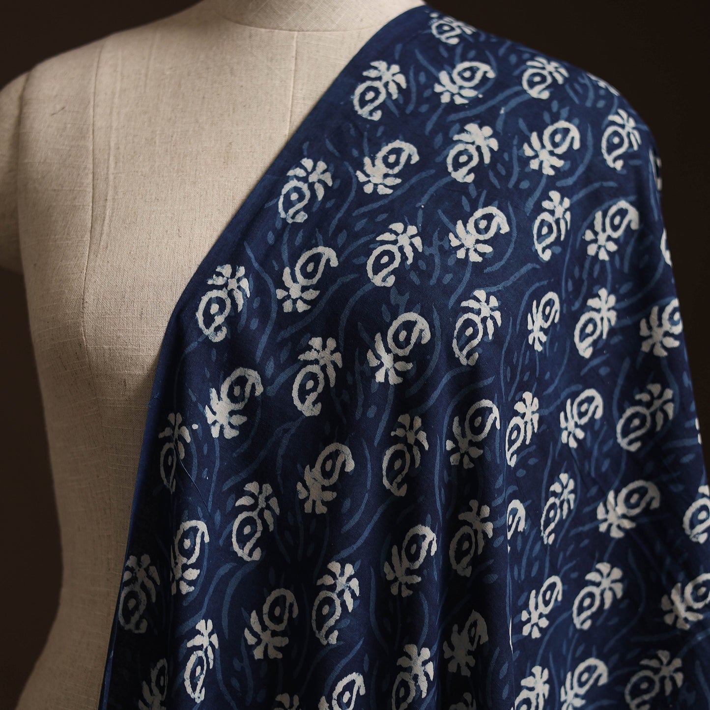 Blue - Bagru Indigo Hand Block Print Natural Dyed Cotton Fabric 04