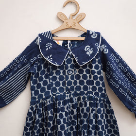 Pure Cotton Girls Frock Dress in Indigo Bagru Block Print (3-4 Years) 48