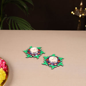 Handpainted Mirror Work Tealight Candle Holder (Set of 2) 11