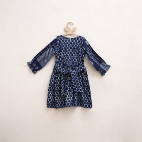 Pure Cotton Girls Frock Dress in Indigo Bagru Block Print (3-4 Years) 48