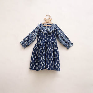 Blue - Pure Cotton Girls Frock Dress in Indigo Bagru Block Print (3-4 Years) 49