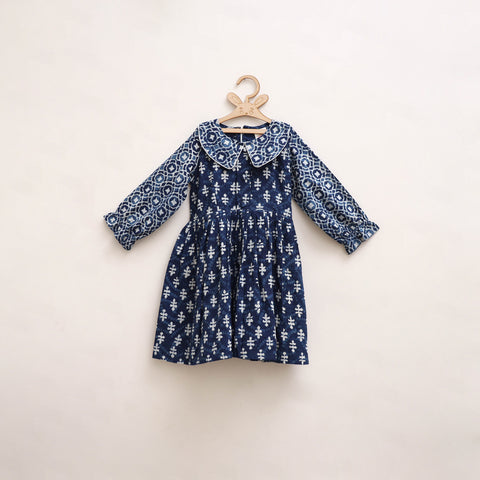 Pure Cotton Girls Frock Dress in Indigo Bagru Block Print (3-4 Years) 49