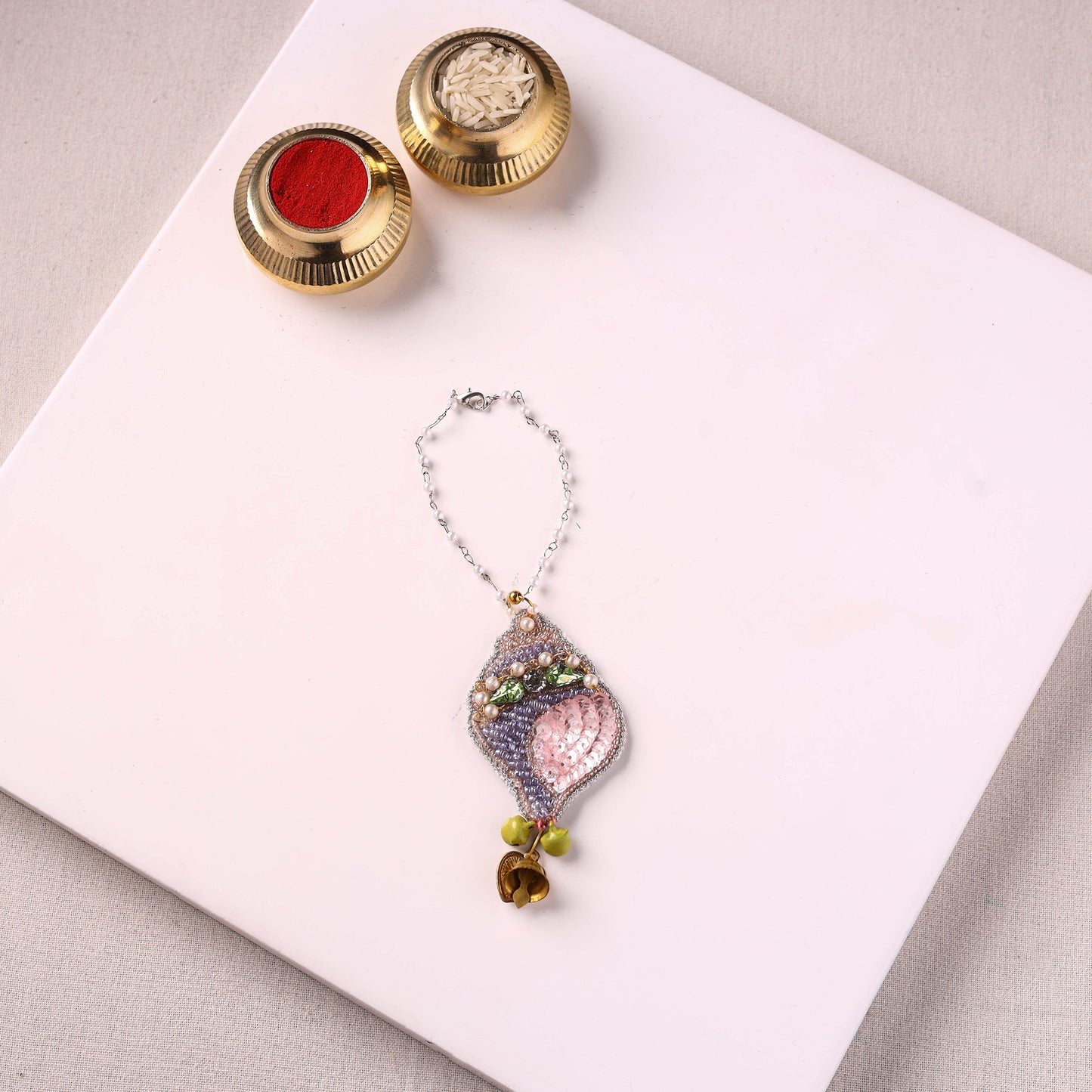 Shell - Handmade Beadwork Lumba Rakhi by Jugni 05