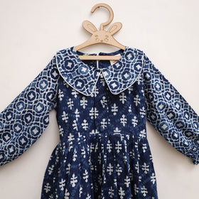 Pure Cotton Girls Frock Dress in Indigo Bagru Block Print (3-4 Years) 49