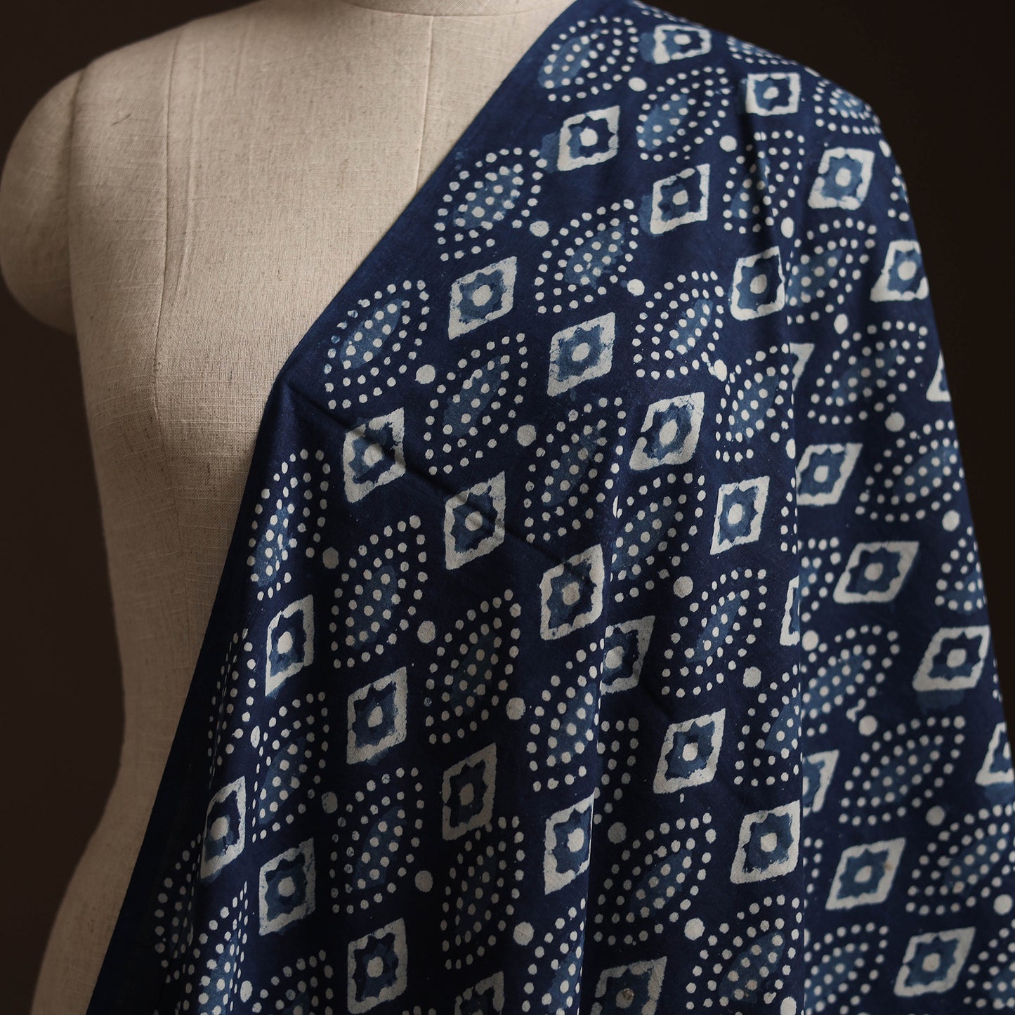 Blue - Bagru Indigo Hand Block Print Natural Dyed Cotton Fabric 06