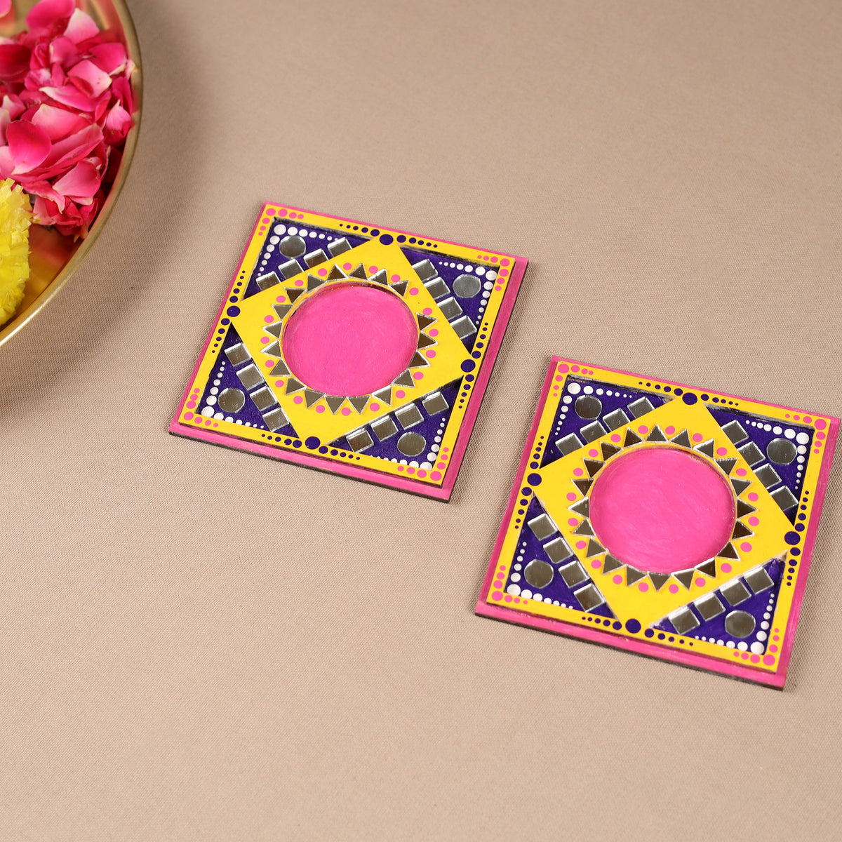 Handpainted Mirror Work Tealight Candle Holder (Set of 2) 13