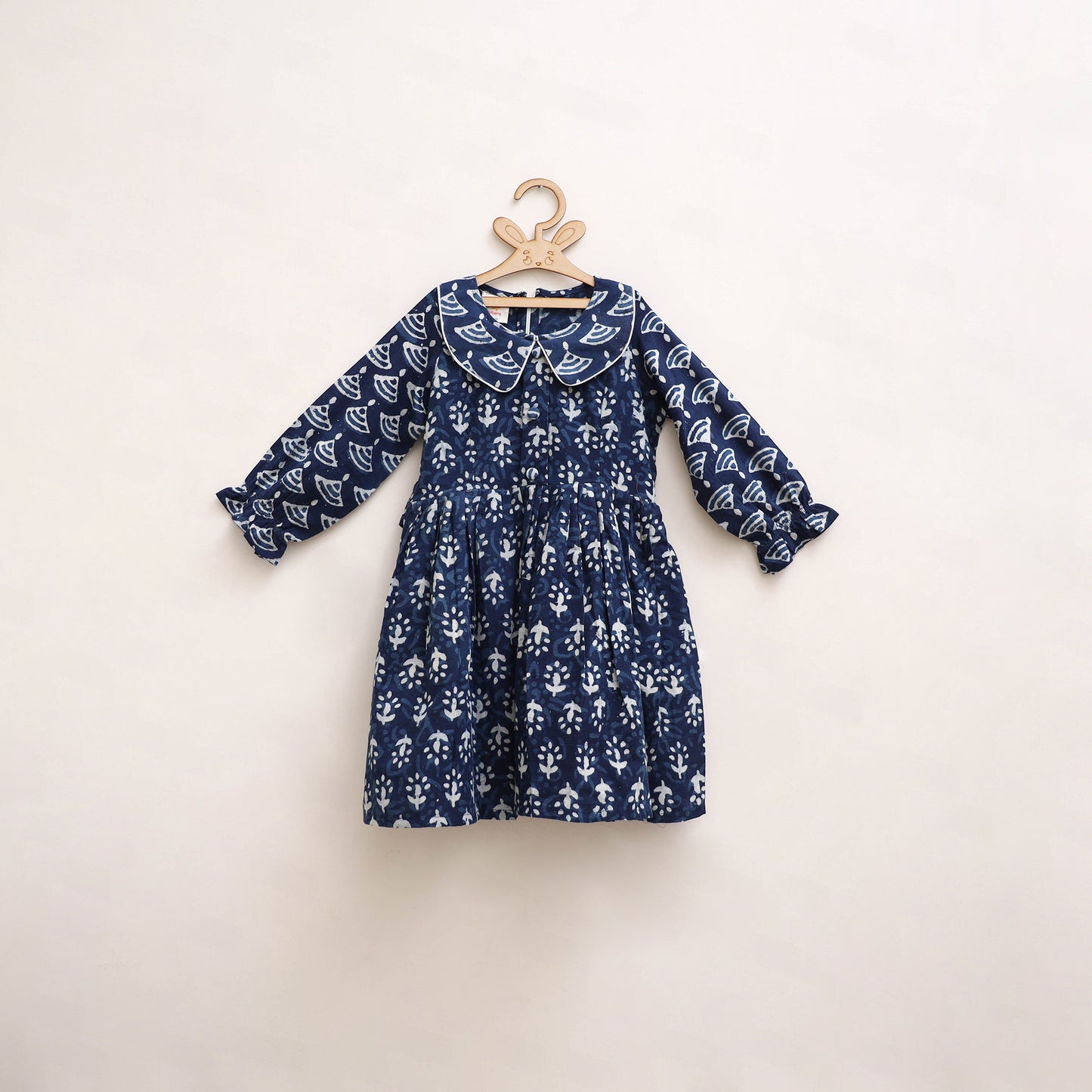 Pure Cotton Girls Frock Dress in Indigo Bagru Block Print (3-4 Years) 50