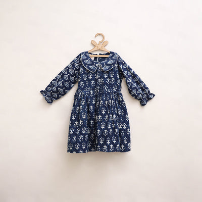 Pure Cotton Girls Frock Dress in Indigo Bagru Block Print (3-4 Years) 50