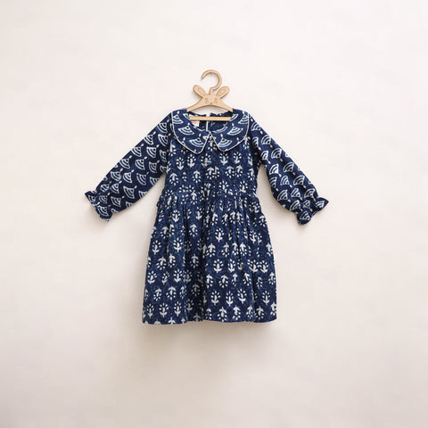 Pure Cotton Girls Frock Dress in Indigo Bagru Block Print (3-4 Years) 50