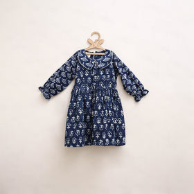 Pure Cotton Girls Frock Dress in Indigo Bagru Block Print (3-4 Years) 50