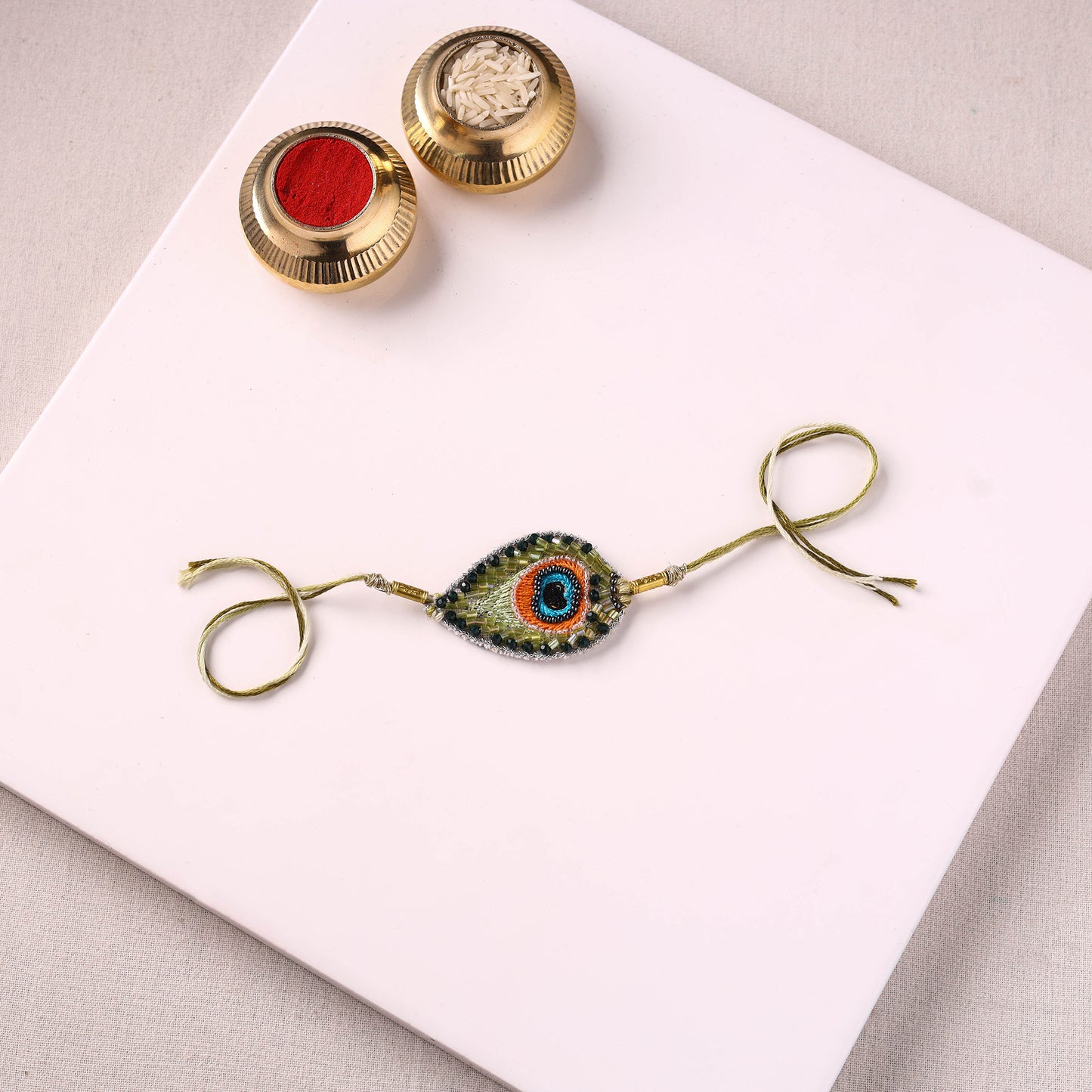 Peacock Feather - Handmade Beadwork Rakhi by Jugni 08