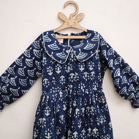 Pure Cotton Girls Frock Dress in Indigo Bagru Block Print (3-4 Years) 50