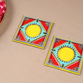 Handpainted Mirror Work Tealight Candle Holder (Set of 2) 14