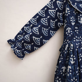 Pure Cotton Girls Frock Dress in Indigo Bagru Block Print (3-4 Years) 50