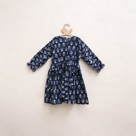 Pure Cotton Girls Frock Dress in Indigo Bagru Block Print (3-4 Years) 50