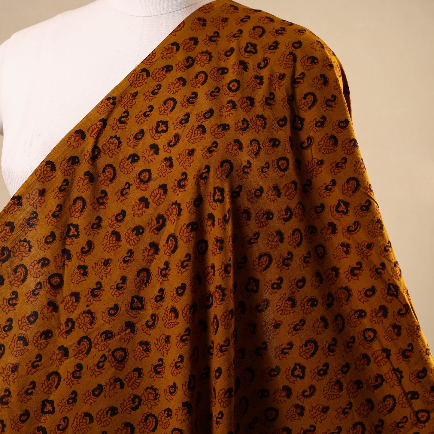 Brown - natural dyed cotton bagh fabric 16 - handcrafted