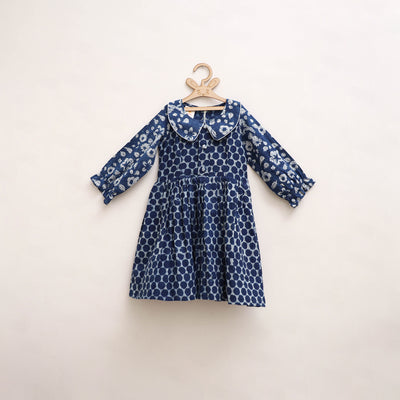 Pure Cotton Girls Frock Dress in Indigo Bagru Block Print (3-4 Years) 51