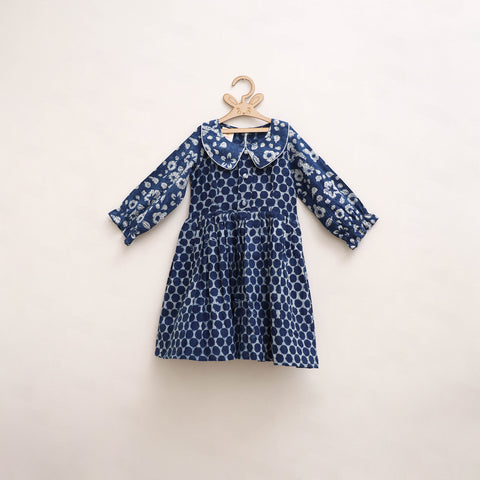 Pure Cotton Girls Frock Dress in Indigo Bagru Block Print (3-4 Years) 51