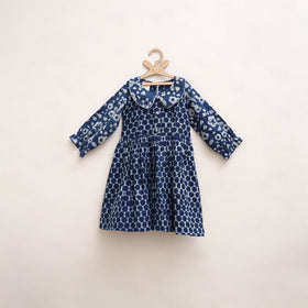 Pure Cotton Girls Frock Dress in Indigo Bagru Block Print (3-4 Years) 51