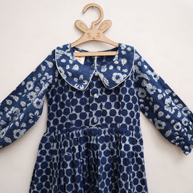 Pure Cotton Girls Frock Dress in Indigo Bagru Block Print (3-4 Years) 51