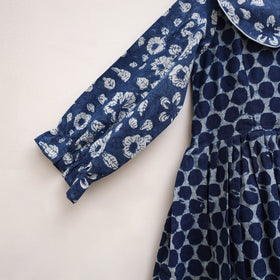 Pure Cotton Girls Frock Dress in Indigo Bagru Block Print (3-4 Years) 51