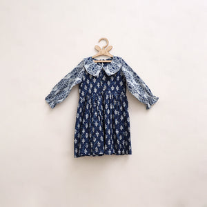 Pure Cotton Girls Frock Dress in Indigo Bagru Block Print (3-4 Years) 52