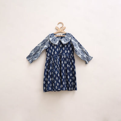 Pure Cotton Girls Frock Dress in Indigo Bagru Block Print (3-4 Years) 52
