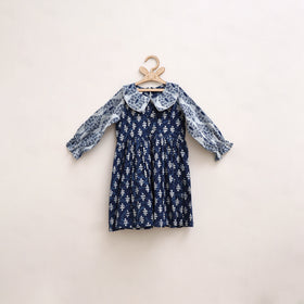Pure Cotton Girls Frock Dress in Indigo Bagru Block Print (3-4 Years) 52