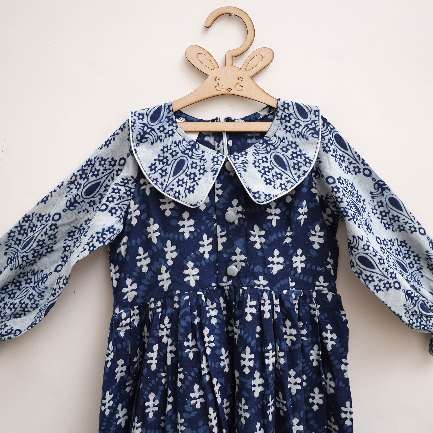 Pure Cotton Girls Frock Dress in Indigo Bagru Block Print (3-4 Years) 52