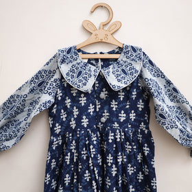 Pure Cotton Girls Frock Dress in Indigo Bagru Block Print (3-4 Years) 52