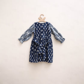 Pure Cotton Girls Frock Dress in Indigo Bagru Block Print (3-4 Years) 52
