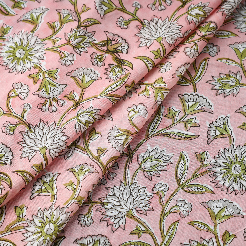 Pink - Pure Cotton Sanganeri Print Fabric 11