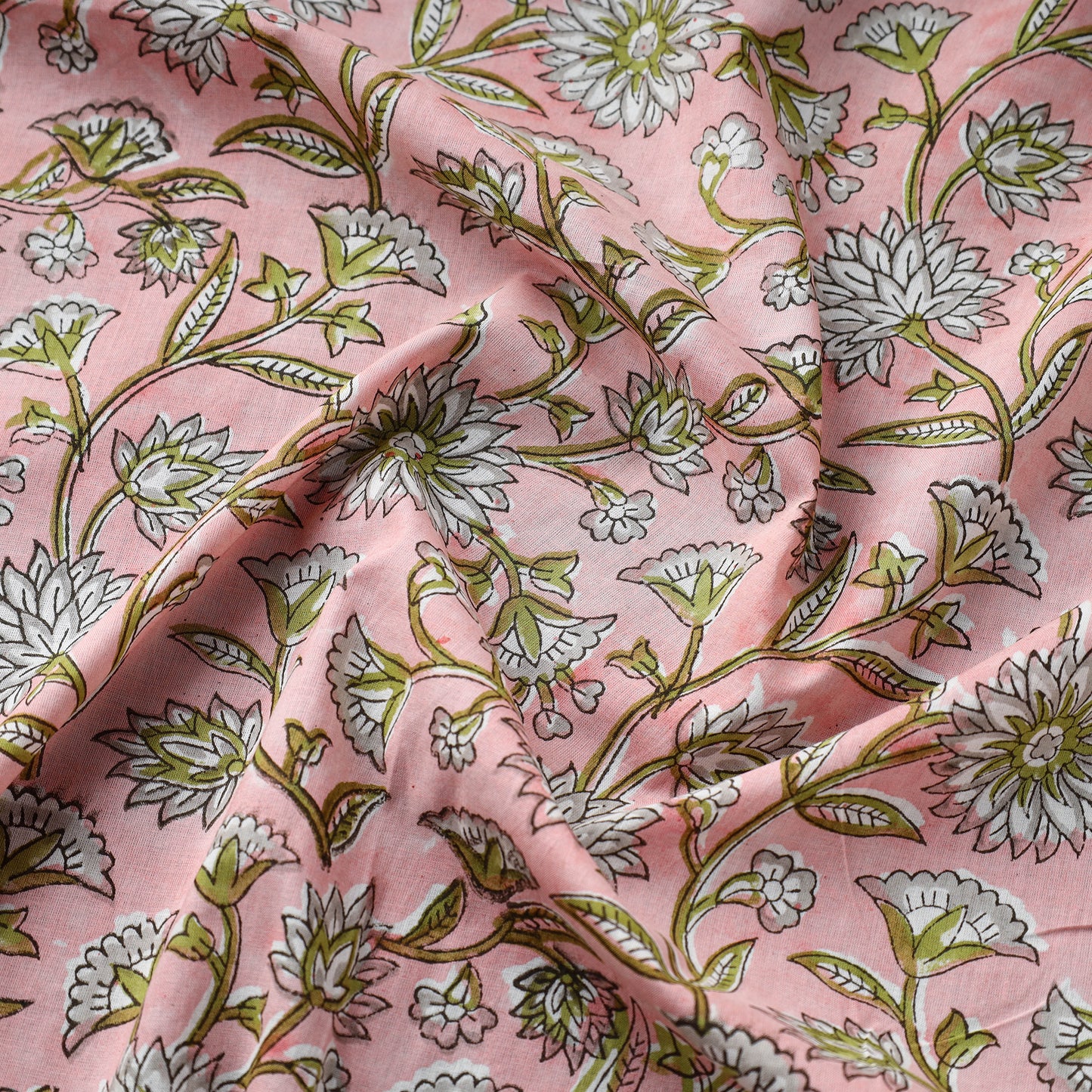 Pink - Pure Cotton Sanganeri Print Fabric 11