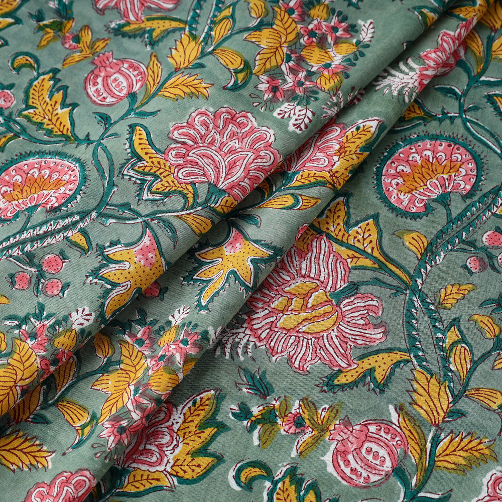 Green - Pure Cotton Sanganeri Print Fabric 16