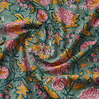 Green - Pure Cotton Sanganeri Print Fabric 16