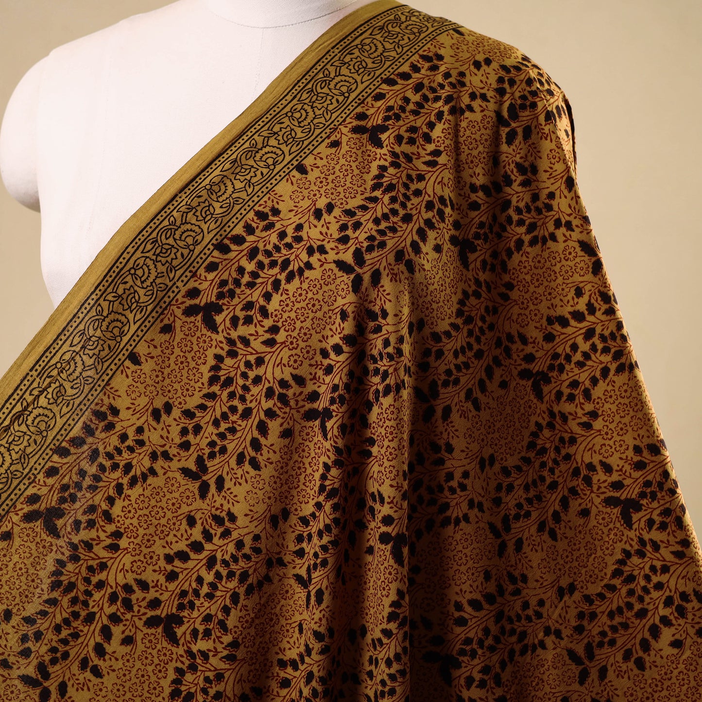 Brown - natural dyed cotton bagh fabric 31 - handcrafted