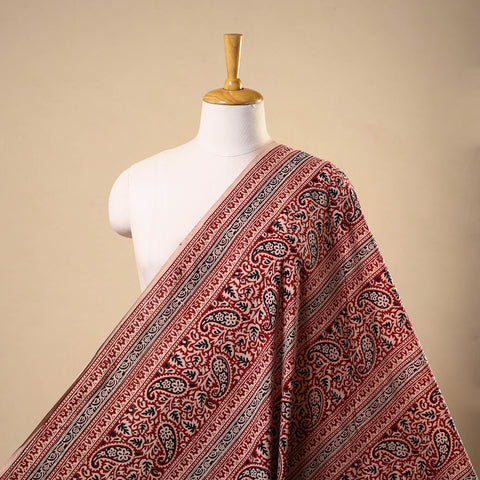 Red - natural dyed cotton bagh fabric 36 - handcrafted