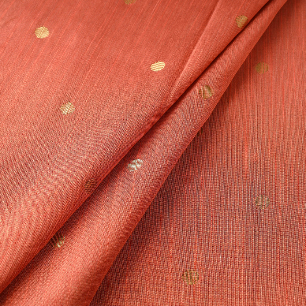 Orange - Polka Dot Zari Buti Spun Dupion Viscose Silk Plain Fabric 01