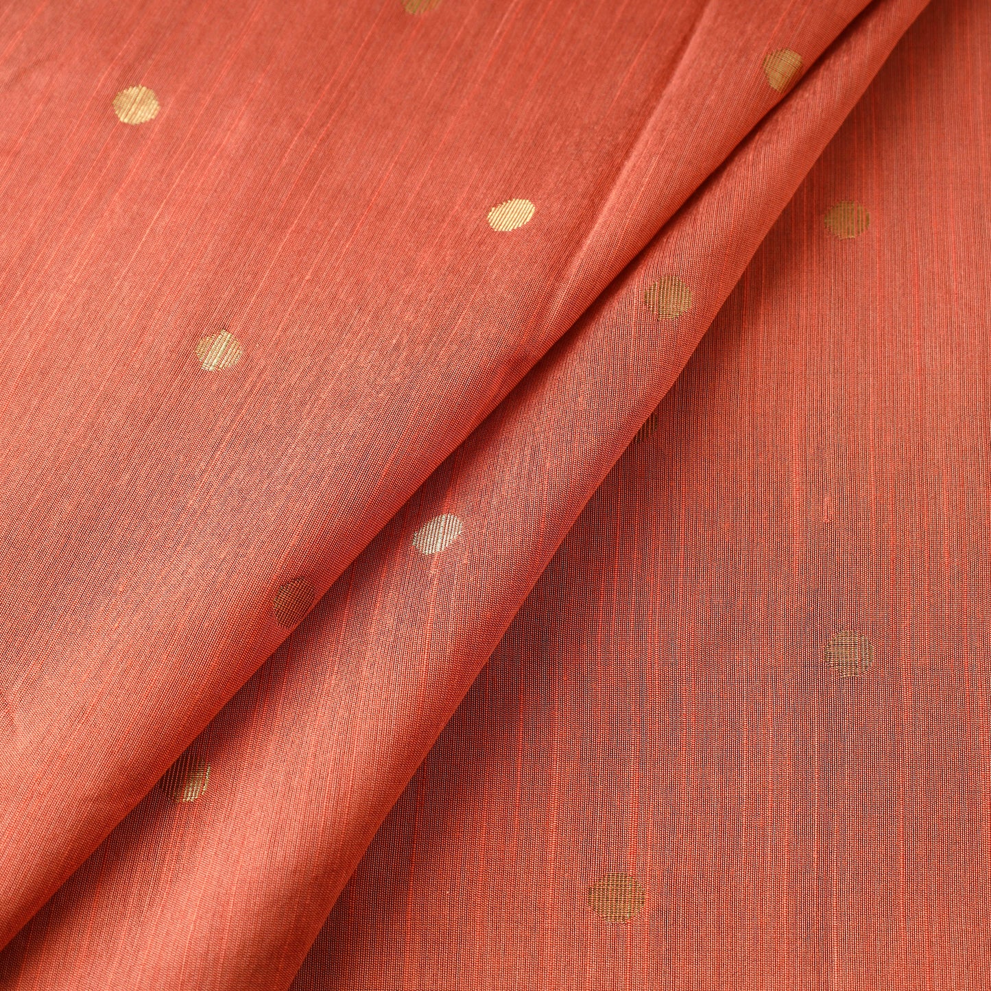 Orange - Polka Dot Zari Buti Spun Dupion Viscose Silk Plain Fabric 01