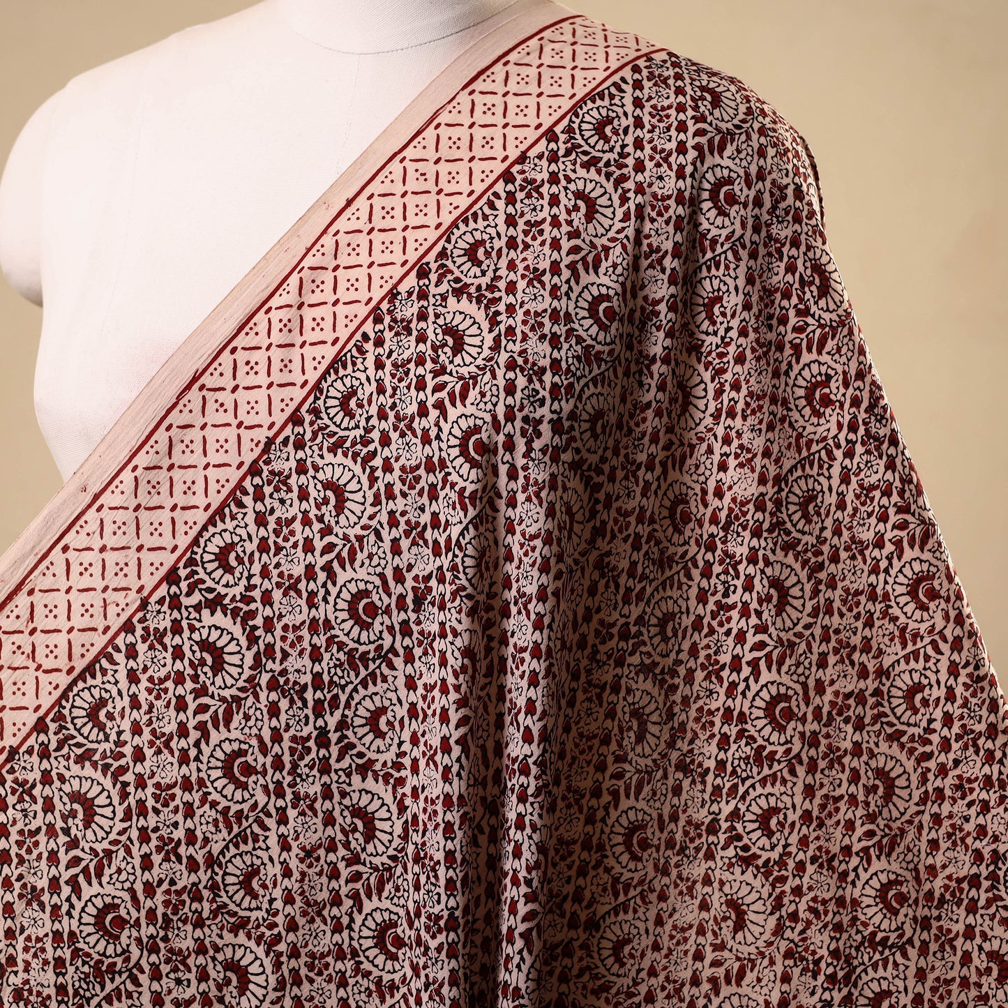 Beige - natural dyed cotton bagh fabric 38 - handcrafted