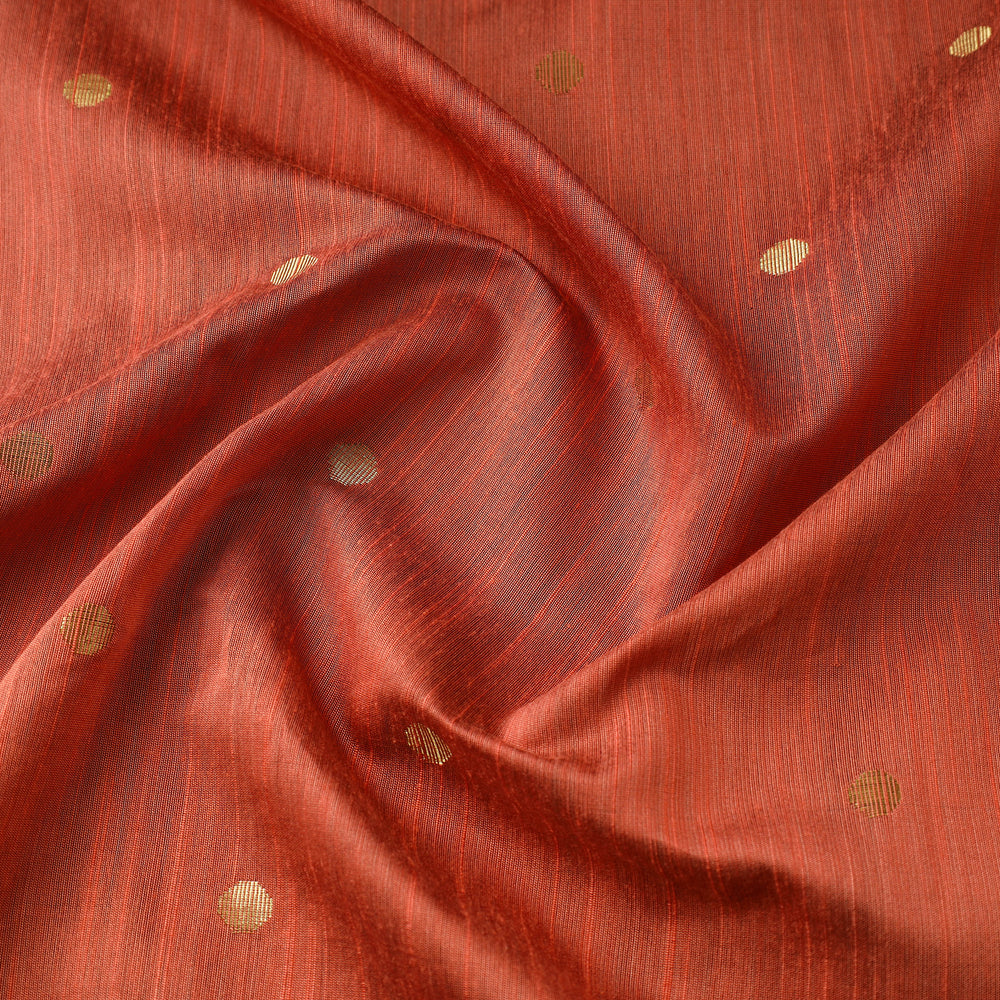 Orange - Polka Dot Zari Buti Spun Dupion Viscose Silk Plain Fabric 01