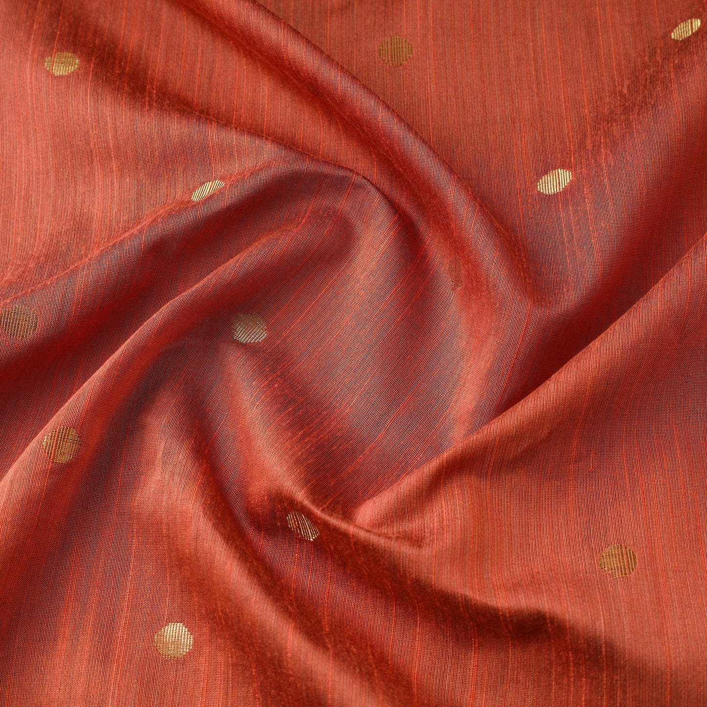 Orange - Polka Dot Zari Buti Spun Dupion Viscose Silk Plain Fabric 01