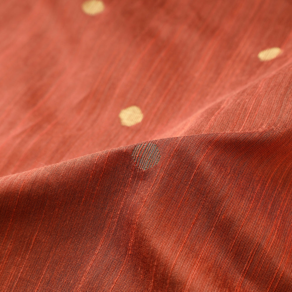 Orange - Polka Dot Zari Buti Spun Dupion Viscose Silk Plain Fabric 01