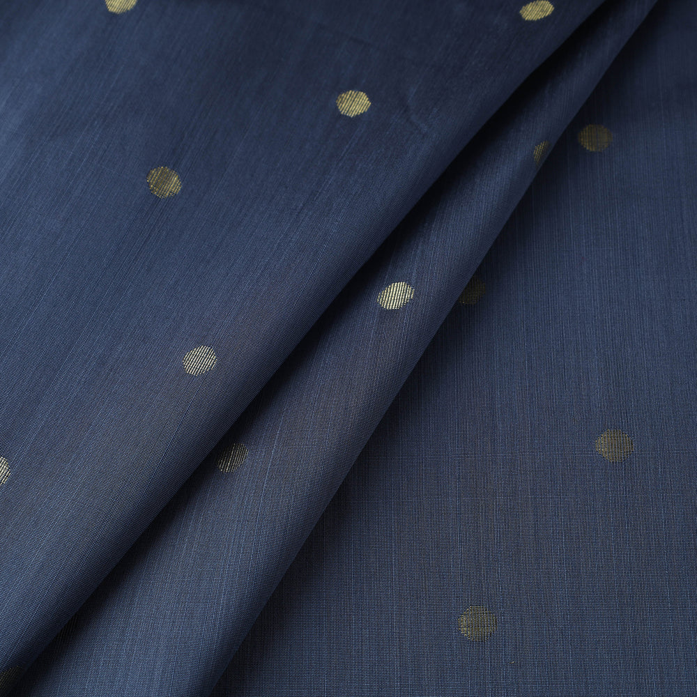 Blue - Polka Dot Zari Buti Spun Dupion Viscose Silk Plain Fabric 02