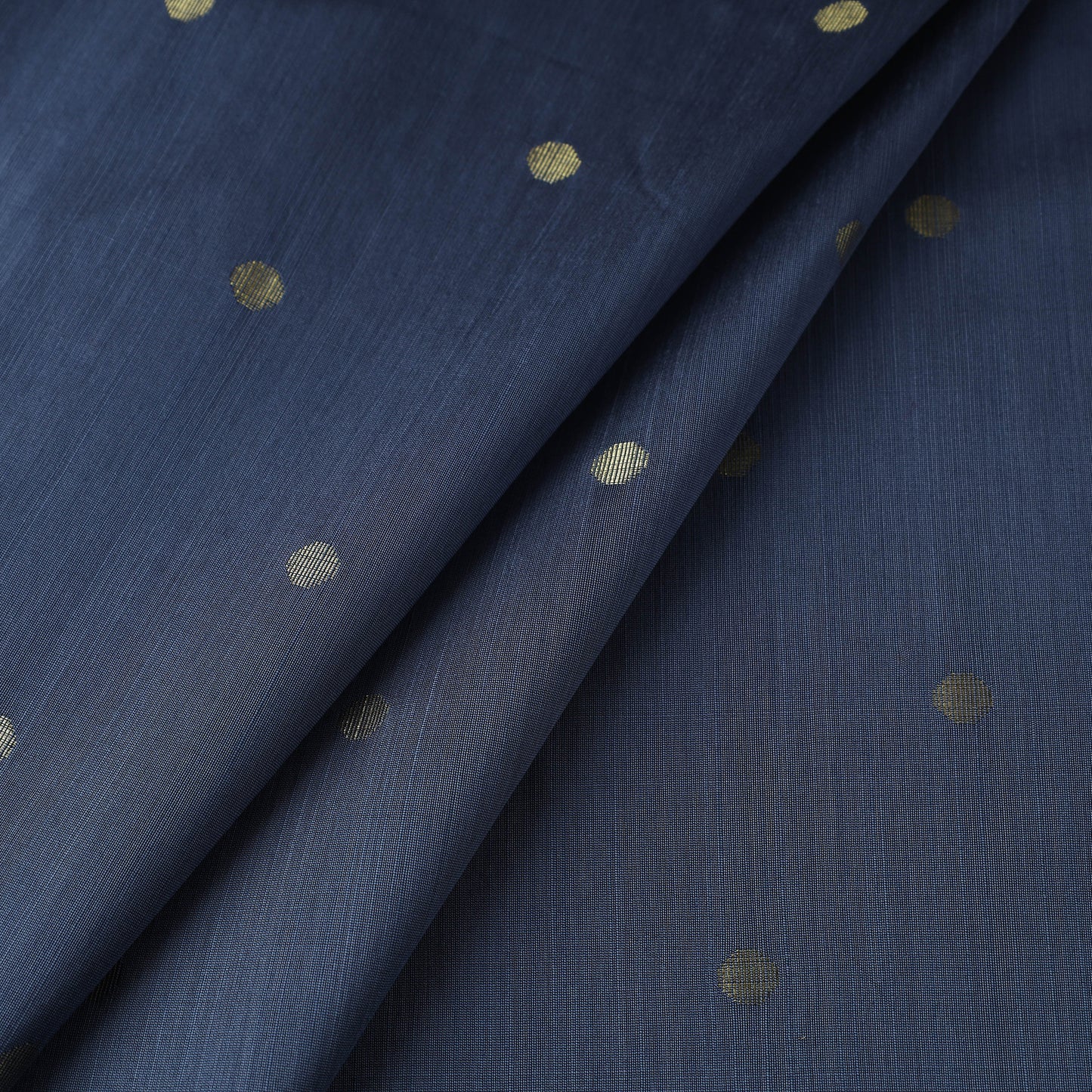 Blue - Polka Dot Zari Buti Spun Dupion Viscose Silk Plain Fabric 02