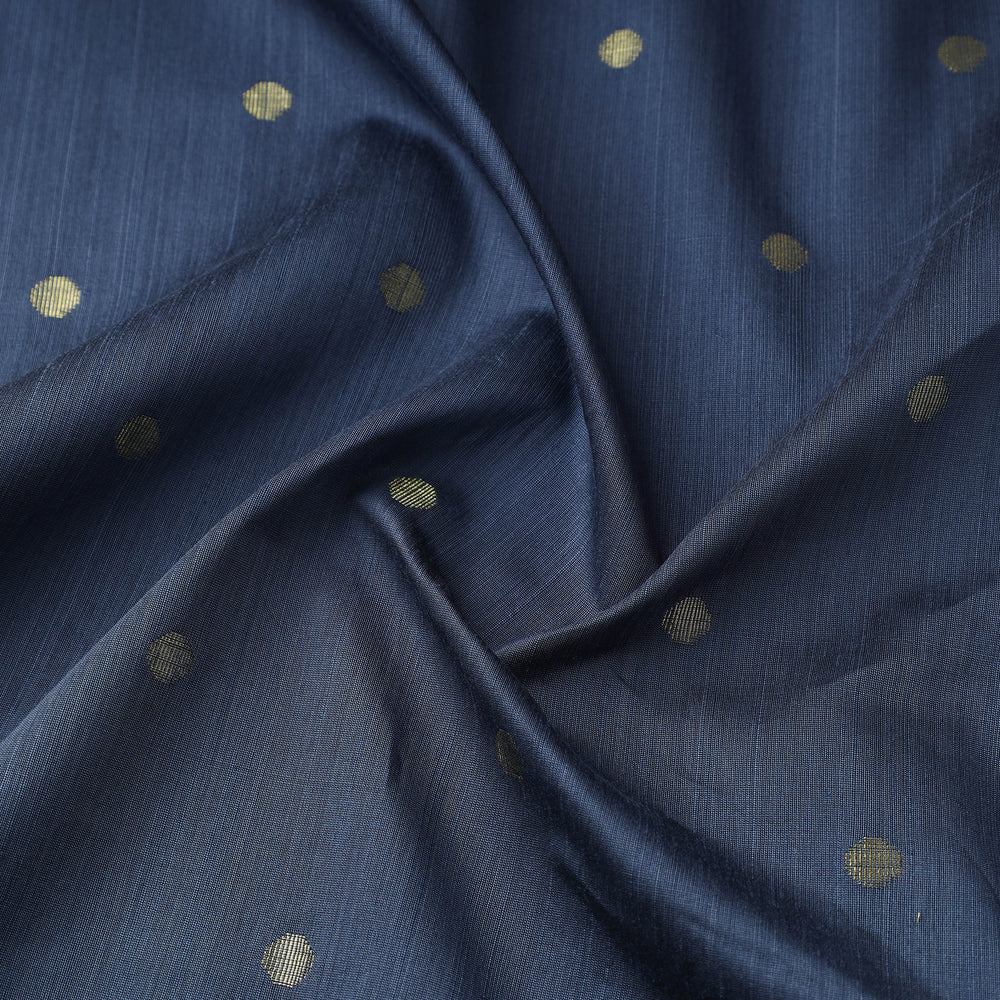 Blue - Polka Dot Zari Buti Spun Dupion Viscose Silk Plain Fabric 02