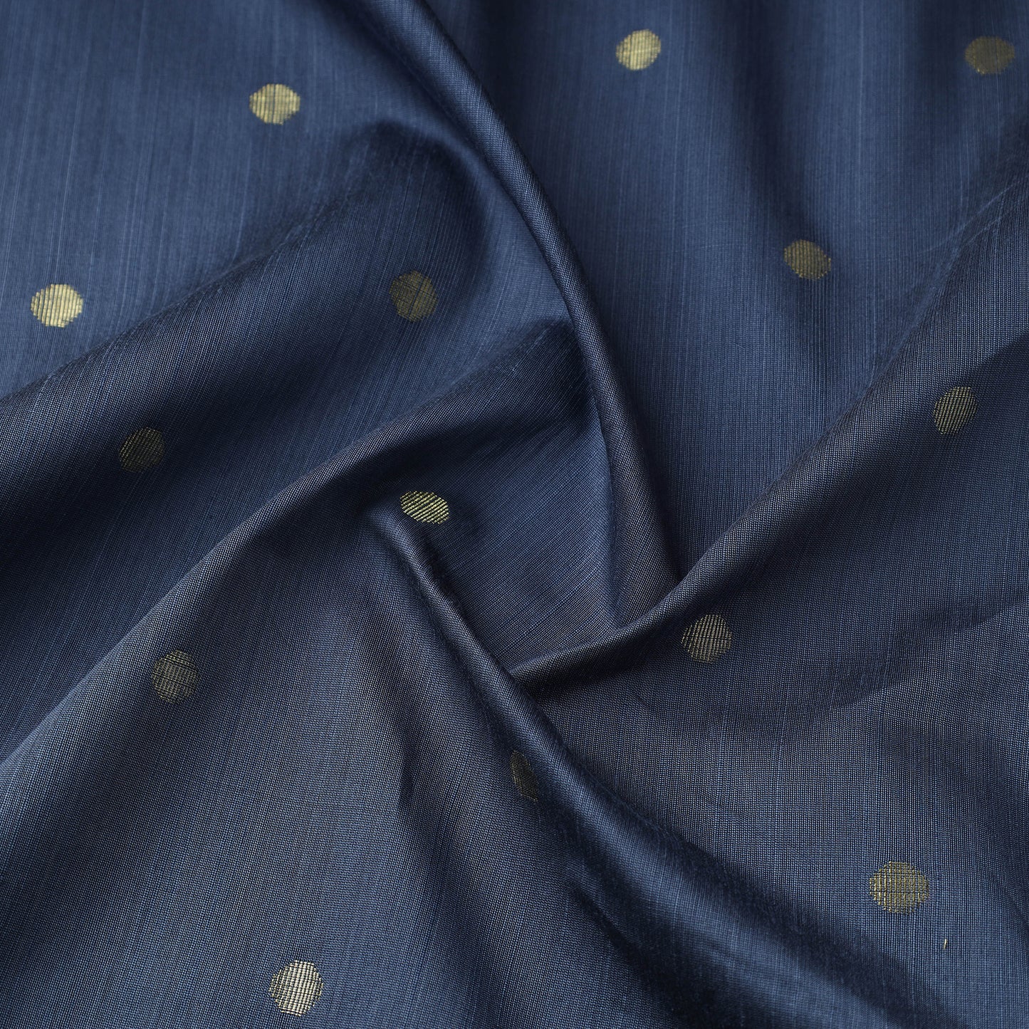 Blue - Polka Dot Zari Buti Spun Dupion Viscose Silk Plain Fabric 02