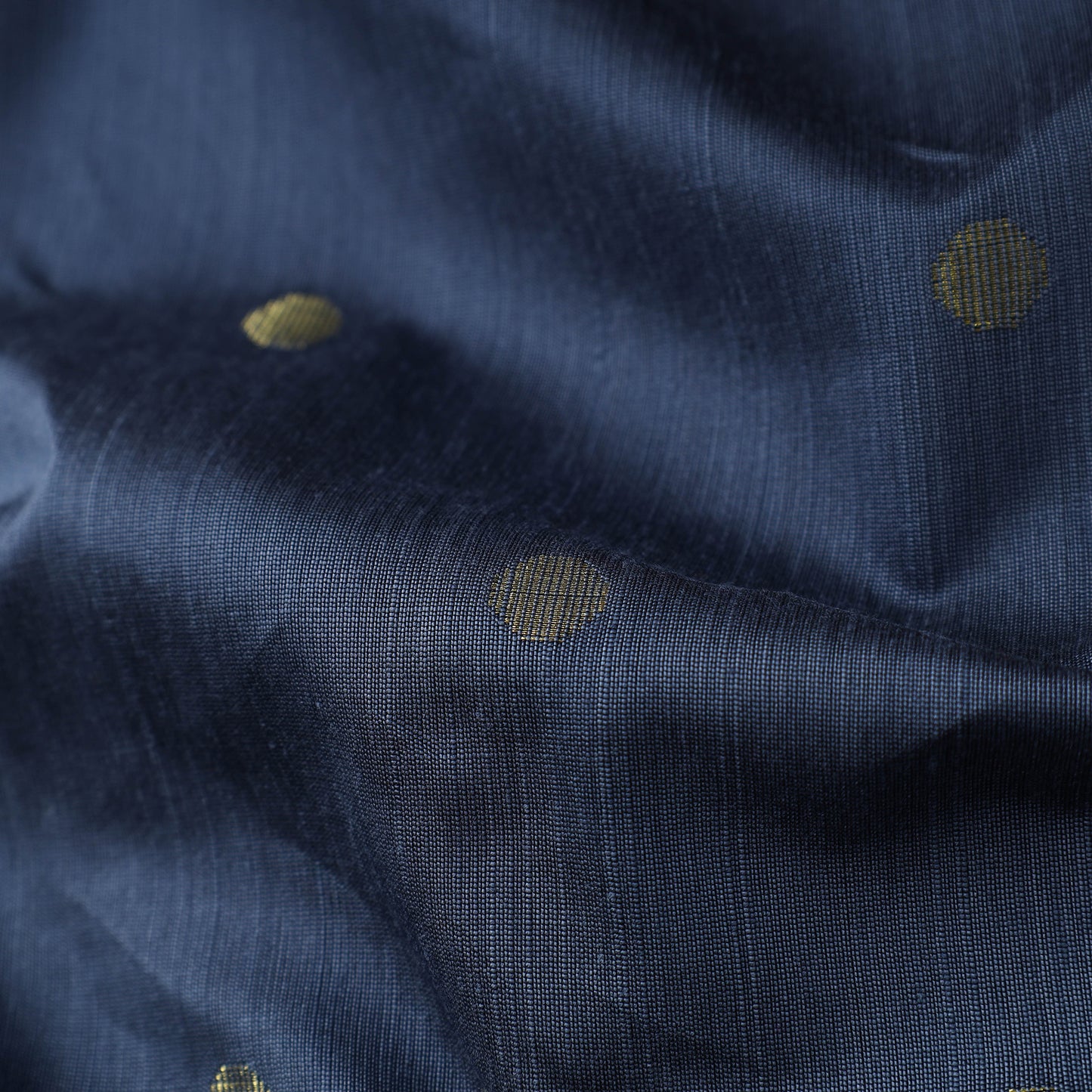 Blue - Polka Dot Zari Buti Spun Dupion Viscose Silk Plain Fabric 02