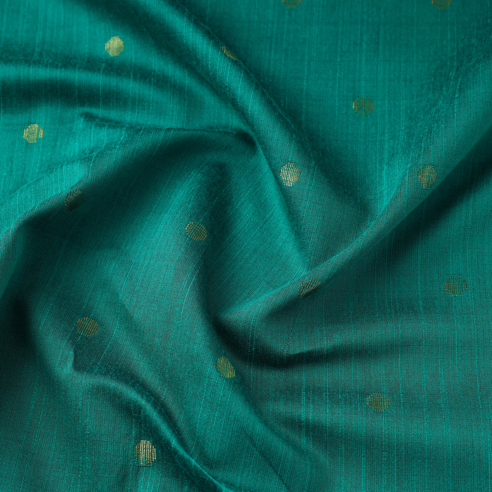 Green - Polka Dot Zari Buti Spun Dupion Viscose Silk Plain Fabric 03